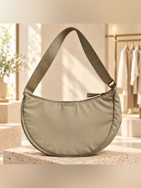 Part Two Beige Nylon Crescent Shoulder Bag Adjustable Strap Lightweight